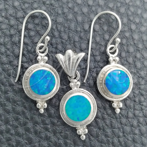 Juego de Arete y Dije de Adulto 10.391.0019 Plata Rodinada, con Opal Bermuda Blue, Pulido, Tono Plateado