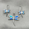Juego de Arete y Dije de Adulto 10.391.0020 Plata Rodinada, Diseño de Libélula, con Opal Bermuda Blue, Pulido, Tono Plateado