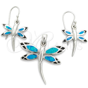 Juego de Arete y Dije de Adulto 10.391.0020 Plata Rodinada, Diseño de Libélula, con Opal Bermuda Blue, Pulido, Tono Plateado