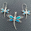 Juego de Arete y Dije de Adulto 10.391.0020 Plata Rodinada, Diseño de Libélula, con Opal Bermuda Blue, Pulido, Tono Plateado