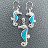 Juego de Arete y Dije de Adulto 10.391.0021 Plata Rodinada, Diseño de Caballo de Mar, con Opal Bermuda Blue, Pulido, Tono Plateado