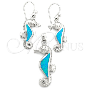 Juego de Arete y Dije de Adulto 10.391.0021 Plata Rodinada, Diseño de Caballo de Mar, con Opal Bermuda Blue, Pulido, Tono Plateado
