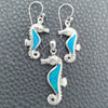 Juego de Arete y Dije de Adulto 10.391.0021 Plata Rodinada, Diseño de Caballo de Mar, con Opal Bermuda Blue, Pulido, Tono Plateado