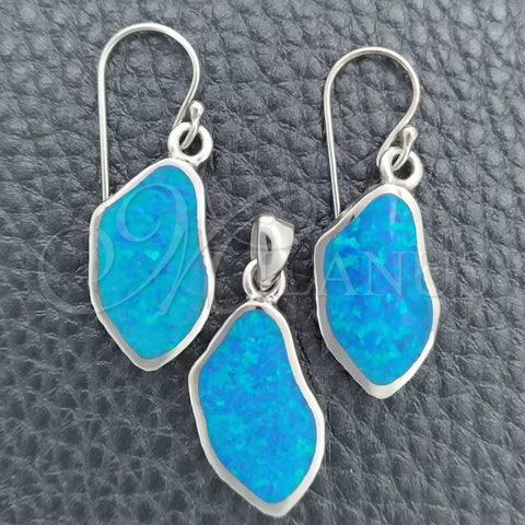 Juego de Arete y Dije de Adulto 10.391.0022 Plata Rodinada, con Opal Bermuda Blue, Pulido, Tono Plateado