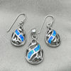 Juego de Arete y Dije de Adulto 10.391.0023 Plata Rodinada, Diseño de Gota y File, con Opal Bermuda Blue, Pulido, Tono Plateado