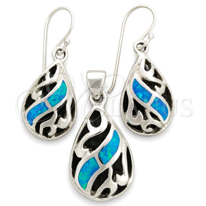 Juego de Arete y Dije de Adulto 10.391.0023 Plata Rodinada, Diseño de Gota y File, con Opal Bermuda Blue, Pulido, Tono Plateado