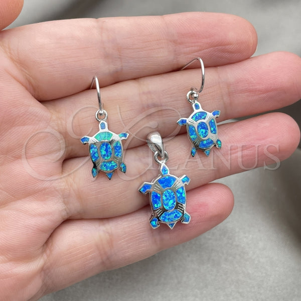 Juego de Arete y Dije de Adulto 10.391.0024 Plata Rodinada, Diseño de Tortuga, con Opal Bermuda Blue, Pulido, Tono Plateado