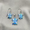 Juego de Arete y Dije de Adulto 10.391.0024 Plata Rodinada, Diseño de Tortuga, con Opal Bermuda Blue, Pulido, Tono Plateado