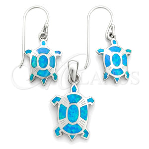 Juego de Arete y Dije de Adulto 10.391.0024 Plata Rodinada, Diseño de Tortuga, con Opal Bermuda Blue, Pulido, Tono Plateado