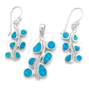 Juego de Arete y Dije de Adulto 10.391.0026 Plata Rodinada, Diseño de Oja, con Opal Bermuda Blue, Pulido, Tono Plateado