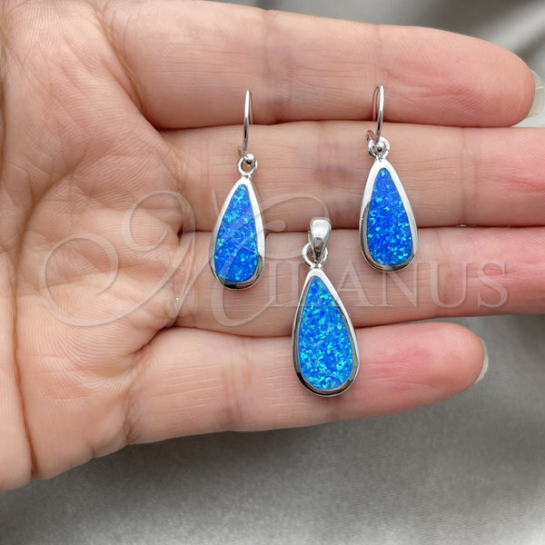 Juego de Arete y Dije de Adulto 10.391.0027 Plata Rodinada, Diseño de Gota, con Opal Bermuda Blue, Pulido, Tono Plateado