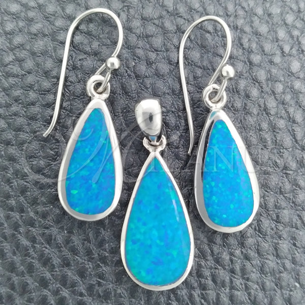 Juego de Arete y Dije de Adulto 10.391.0027 Plata Rodinada, Diseño de Gota, con Opal Bermuda Blue, Pulido, Tono Plateado