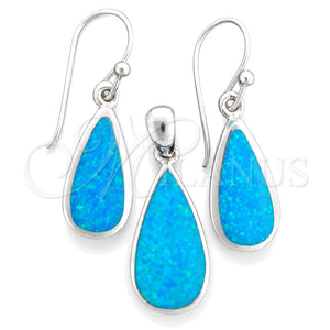 Juego de Arete y Dije de Adulto 10.391.0027 Plata Rodinada, Diseño de Gota, con Opal Bermuda Blue, Pulido, Tono Plateado