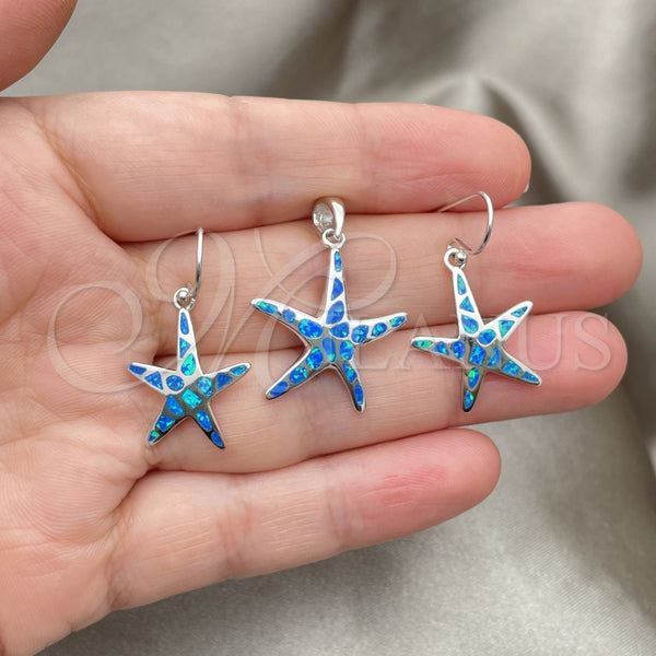 Juego de Arete y Dije de Adulto 10.391.0028 Plata Rodinada, Diseño de Estrella, con Opal Bermuda Blue, Pulido, Tono Plateado
