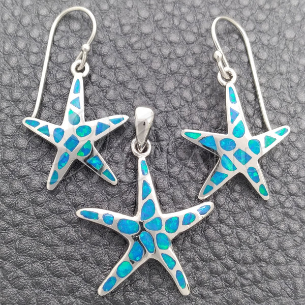 Juego de Arete y Dije de Adulto 10.391.0028 Plata Rodinada, Diseño de Estrella, con Opal Bermuda Blue, Pulido, Tono Plateado