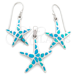 Juego de Arete y Dije de Adulto 10.391.0028 Plata Rodinada, Diseño de Estrella, con Opal Bermuda Blue, Pulido, Tono Plateado