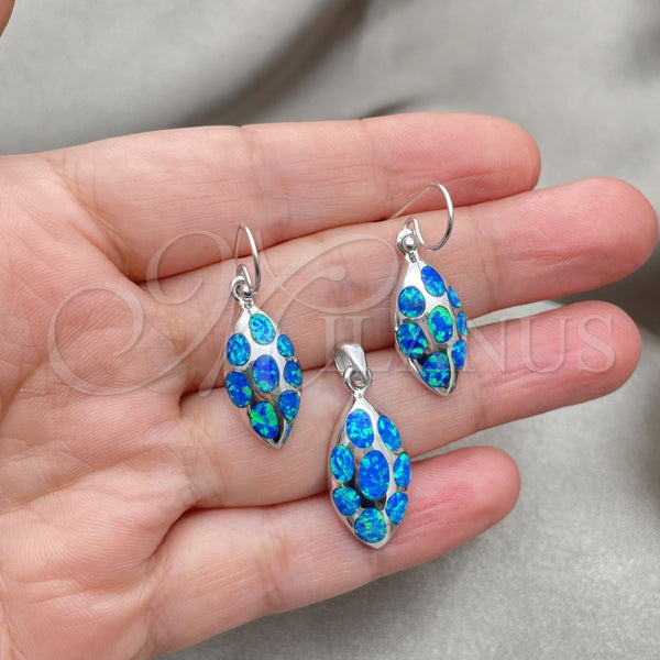 Juego de Arete y Dije de Adulto 10.391.0029 Plata Rodinada, Diseño de Gota, con Opal Bermuda Blue, Pulido, Tono Plateado