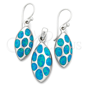 Juego de Arete y Dije de Adulto 10.391.0029 Plata Rodinada, Diseño de Gota, con Opal Bermuda Blue, Pulido, Tono Plateado