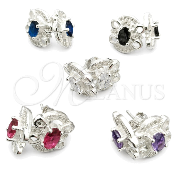 Arete Dormilona 02.398.0008 Plata Rodinada, Diseño de Flor, con Zirconia Cubica Blanca, Pulido, Tono Plateado
