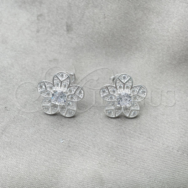 Arete Dormilona 02.398.0009 Plata Rodinada, Diseño de Flor, con Zirconia Cubica Blanca, Pulido, Tono Plateado