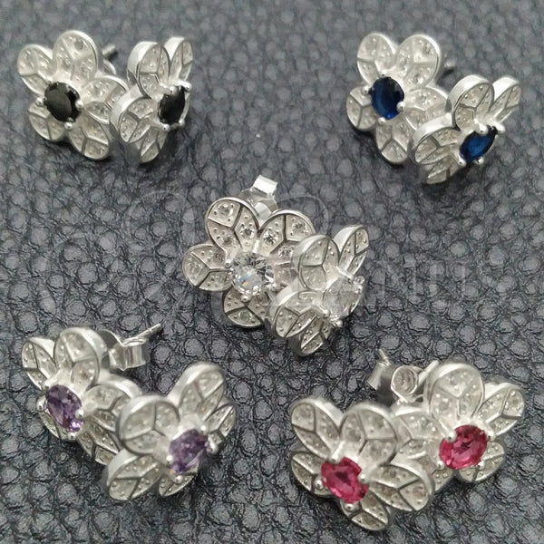 Arete Dormilona 02.398.0009 Plata Rodinada, Diseño de Flor, con Zirconia Cubica Blanca, Pulido, Tono Plateado