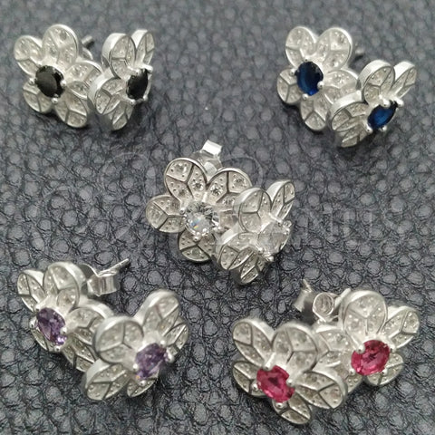 Arete Dormilona 02.398.0009 Plata Rodinada, Diseño de Flor, con Zirconia Cubica Blanca, Pulido, Tono Plateado