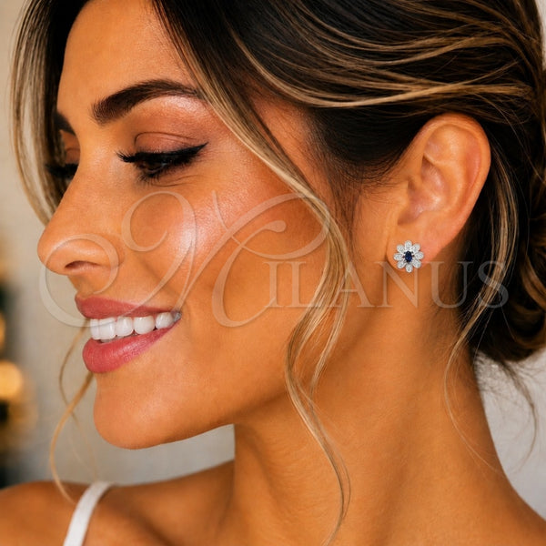 Arete Dormilona 02.398.0010 Plata Rodinada, Diseño de Flor, con Zirconia Cubica Blanca, Pulido, Tono Plateado