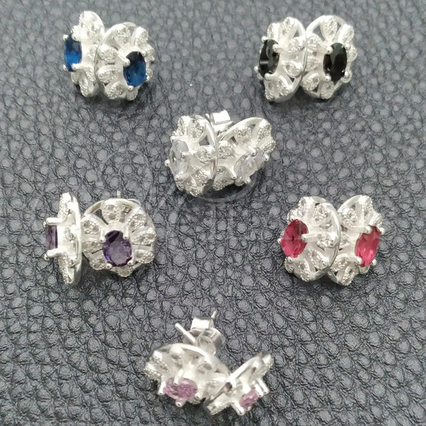 Arete Dormilona 02.398.0013 Plata Rodinada, Diseño de Flor, con Zirconia Cubica Blanca, Pulido, Tono Plateado