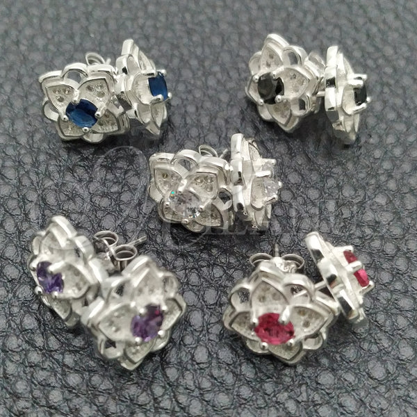Arete Dormilona 02.398.0016 Plata Rodinada, Diseño de Flor, con Zirconia Cubica Blanca, Pulido, Tono Plateado