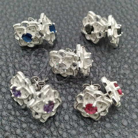 Arete Dormilona 02.398.0016 Plata Rodinada, Diseño de Flor, con Zirconia Cubica Blanca, Pulido, Tono Plateado
