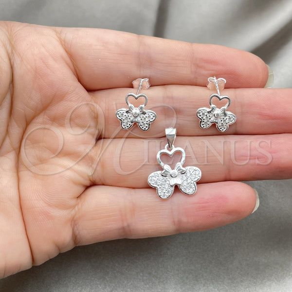 Juego de Arete y Dije de Adulto 10.398.0010 Plata Rodinada, Diseño de Flor, Pulido, Tono Plateado