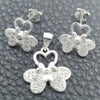 Juego de Arete y Dije de Adulto 10.398.0010 Plata Rodinada, Diseño de Flor, Pulido, Tono Plateado