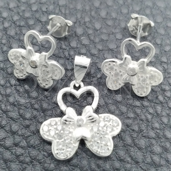 Juego de Arete y Dije de Adulto 10.398.0010 Plata Rodinada, Diseño de Flor, Pulido, Tono Plateado