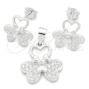 Juego de Arete y Dije de Adulto 10.398.0010 Plata Rodinada, Diseño de Flor, Pulido, Tono Plateado
