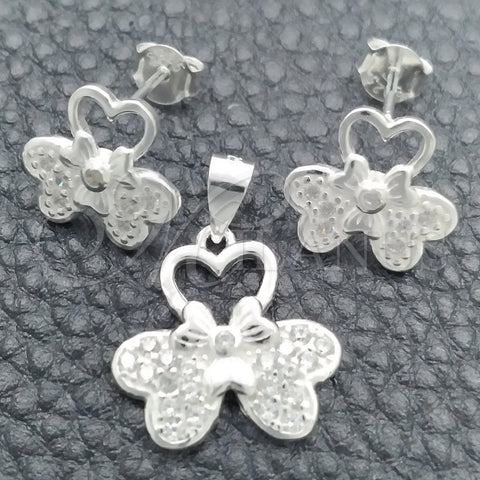 Juego de Arete y Dije de Adulto 10.398.0010 Plata Rodinada, Diseño de Flor, Pulido, Tono Plateado