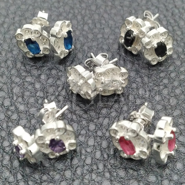 Arete Dormilona 02.398.0019 Plata Rodinada, Diseño de Flor, con Zirconia Cubica Blanca, Pulido, Tono Plateado