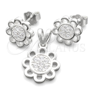 Juego de Arete y Dije de Adulto 10.398.0011 Plata Rodinada, Diseño de Flor, Pulido, Tono Plateado