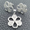 Juego de Arete y Dije de Adulto 10.398.0012 Plata Rodinada, Diseño de Flor, Pulido, Tono Plateado