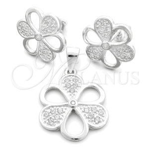 Juego de Arete y Dije de Adulto 10.398.0012 Plata Rodinada, Diseño de Flor, Pulido, Tono Plateado