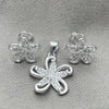 Juego de Arete y Dije de Adulto 10.398.0013 Plata Rodinada, Diseño de Flor, Pulido, Tono Plateado