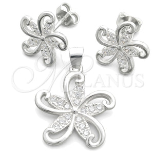 Juego de Arete y Dije de Adulto 10.398.0013 Plata Rodinada, Diseño de Flor, Pulido, Tono Plateado