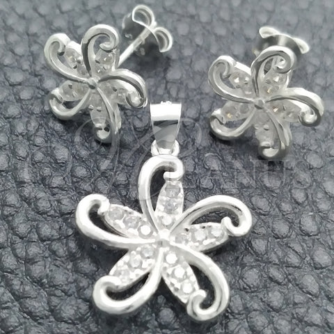 Juego de Arete y Dije de Adulto 10.398.0013 Plata Rodinada, Diseño de Flor, Pulido, Tono Plateado