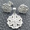 Juego de Arete y Dije de Adulto 10.398.0014 Plata Rodinada, Diseño de Flor, Pulido, Tono Plateado