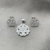 Juego de Arete y Dije de Adulto 10.398.0014 Plata Rodinada, Diseño de Flor, Pulido, Tono Plateado