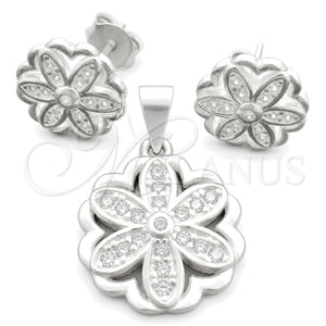 Juego de Arete y Dije de Adulto 10.398.0014 Plata Rodinada, Diseño de Flor, Pulido, Tono Plateado