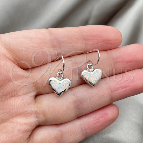 Arete Colgante 02.391.0002 Plata Rodinada, Diseño de Corazón, con Opal Blanca, Pulido, Tono Plateado