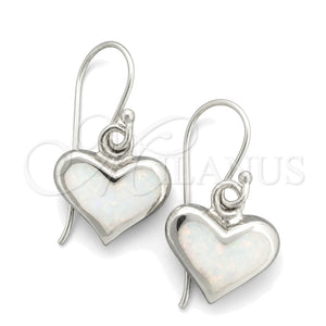 Arete Colgante 02.391.0002 Plata Rodinada, Diseño de Corazón, con Opal Blanca, Pulido, Tono Plateado
