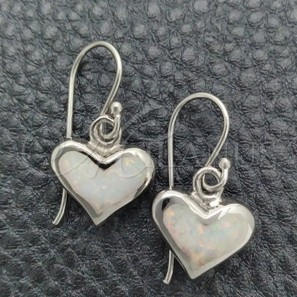 Arete Colgante 02.391.0002 Plata Rodinada, Diseño de Corazón, con Opal Blanca, Pulido, Tono Plateado