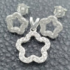 Juego de Arete y Dije de Adulto 10.398.0015 Plata Rodinada, Diseño de Flor, Pulido, Tono Plateado
