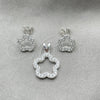 Juego de Arete y Dije de Adulto 10.398.0015 Plata Rodinada, Diseño de Flor, Pulido, Tono Plateado